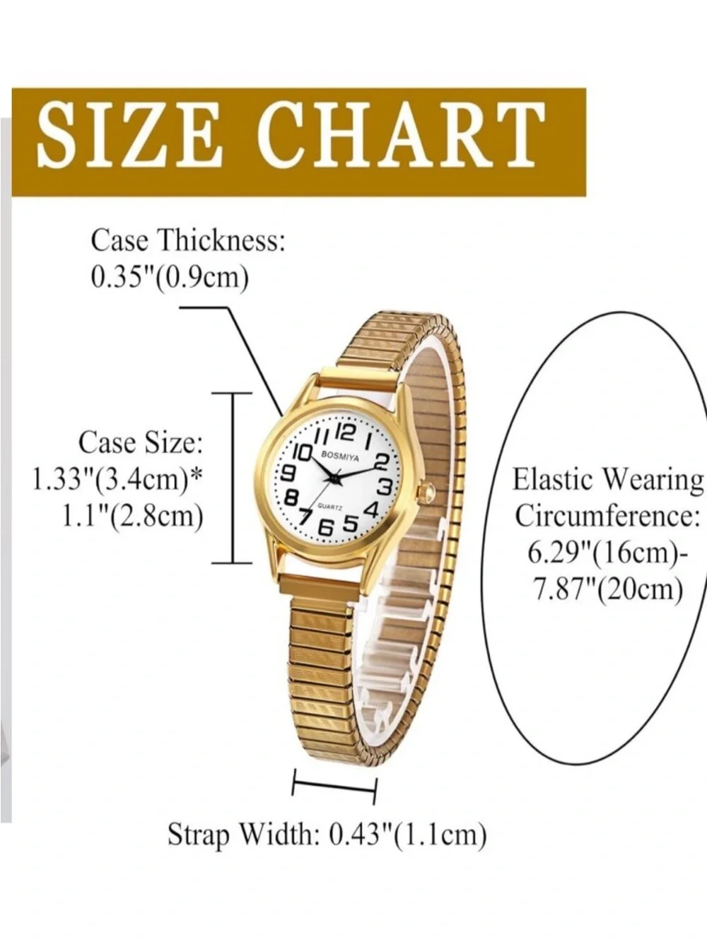 Women's Gold White Analog Quartz Small Dial Easy Reader Stretch Band Wrist Watch